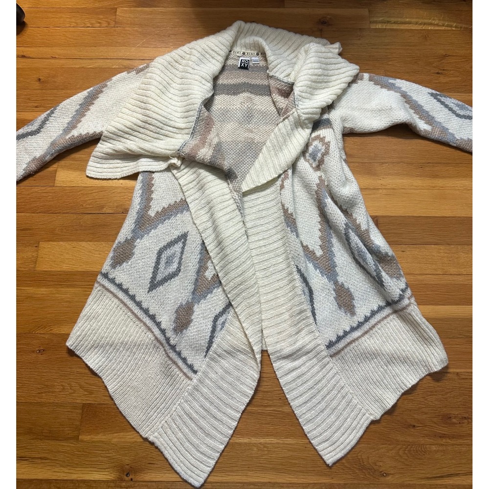 Roxy Womens XS Geometric Southwestern Open Front Shawl Collar Cardigan Sweater
